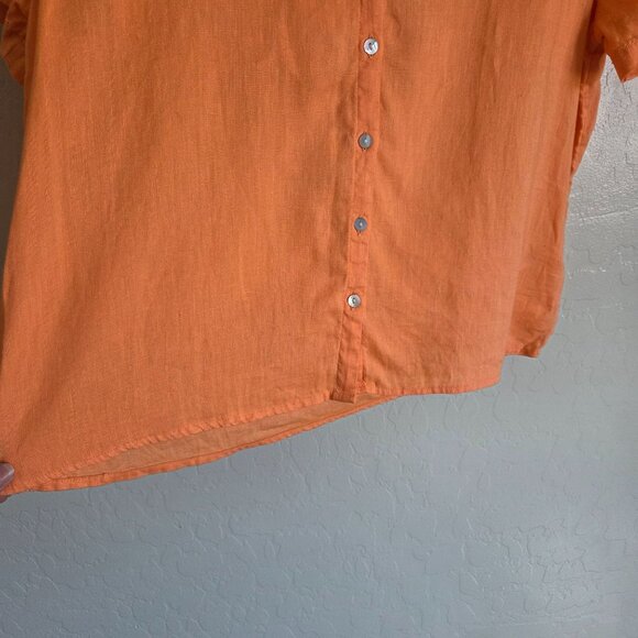 Joie 100% Linen Boxy Cropped Button Front Top Orange Women's Large Short Sleeves - Picture 4 of 9